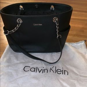 Calvin Klein Leather Chain Strap Black Tote